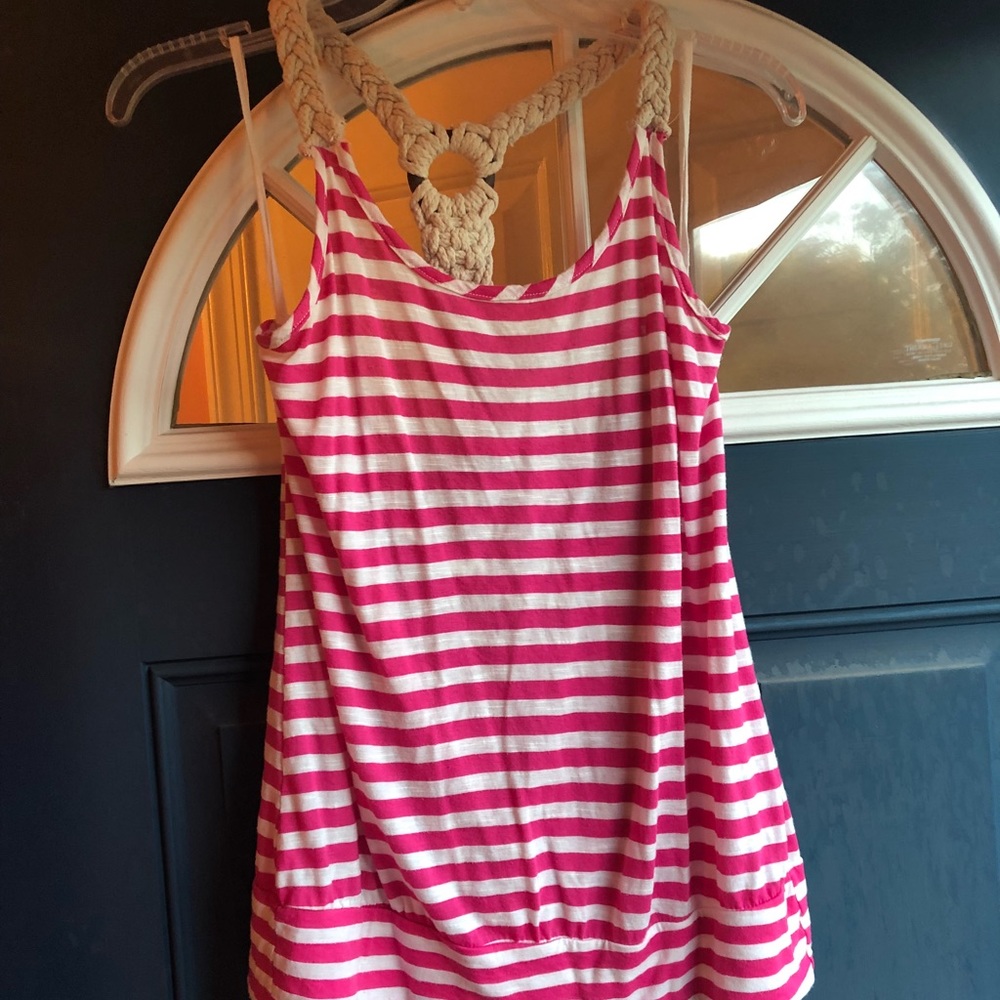 Pink & White Striped Tank Top